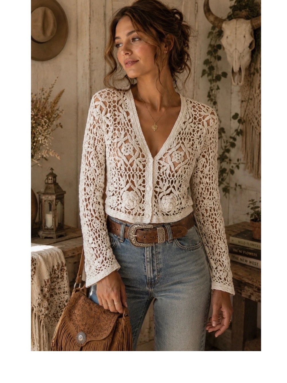 Vtg 90s Contempo White Cropped Crochet Cardigan Sweater Coquette Cottagecore